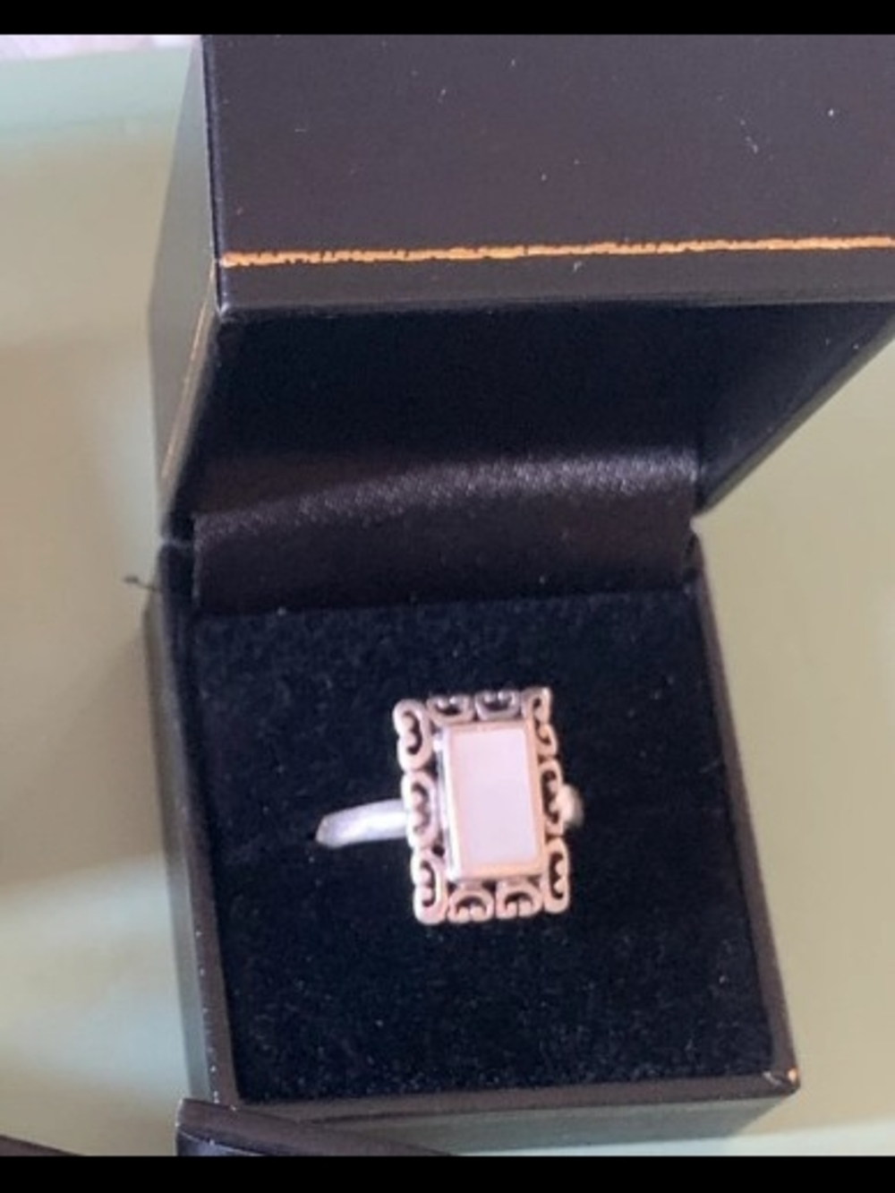 Mother of Pearl Pink Rectangular Filigree Ring